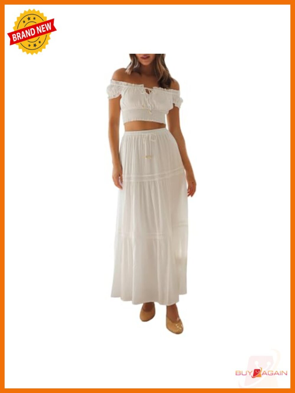 Two Piece Boho Off Shoulder Crop Top Maxi Skirt Set Maternity Beachwear